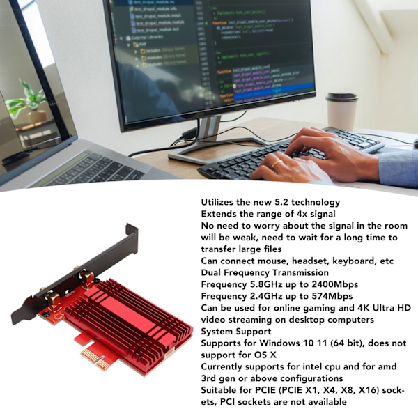 Gigabit nätverkskort WiFi 6 Bluetooth 5.2 2.4G 5.8G Dual Band trådlös PCIE X1-adapter för Windows10 11 64-bitars