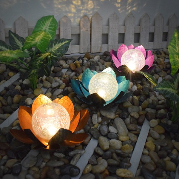 Solar Lotus Light Cracked Glass Landscape Path Light for Yard, L