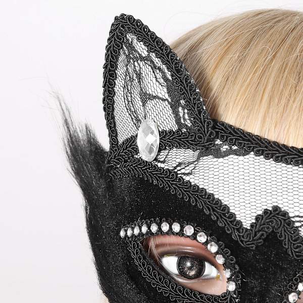 Kattögonmask i spets med glitter för Halloween-fest och maskerad