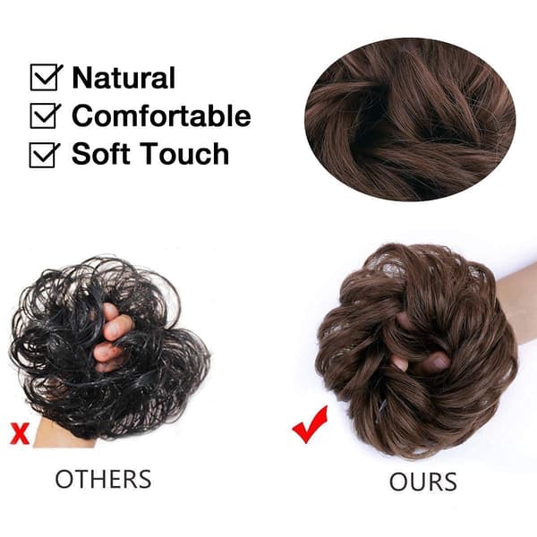 1 stk. rufsete hårforlengelse scrunchie krøllete bølgete rufsete syntetisk hårknute for kvinner oppsatt hår 8#(Medium Chestnut Brown)###