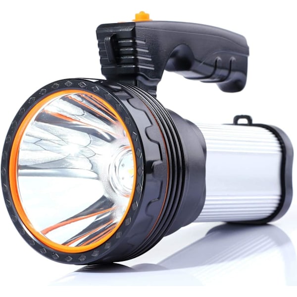 LED-ficklampa 7000 lumen, uppladdningsbar, vattentät IPX4, bärbar campinglampa 9000 mAh, campinglampa, bärbar strålkastare (silver)