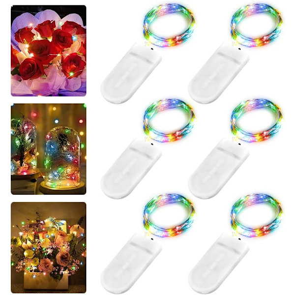 6 st LED-ljuskedja batteri, 2M 20 LED koppar