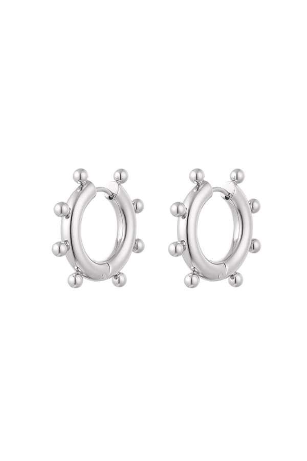 Blanke runde hoop øreringe i rustfrit stål dekoreret med runde kugler / perler - sølv - 2,4 cm Silver silver