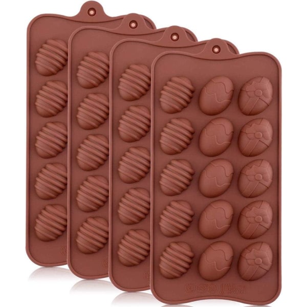 Sæt med 4 påske 3D silikone kageforme til 15 æg/chokolade Små kager/Tarteletter 22x10,5 cm