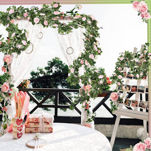 3 stykker kunstige blomsterranker, rosenrattan-dekorationer.