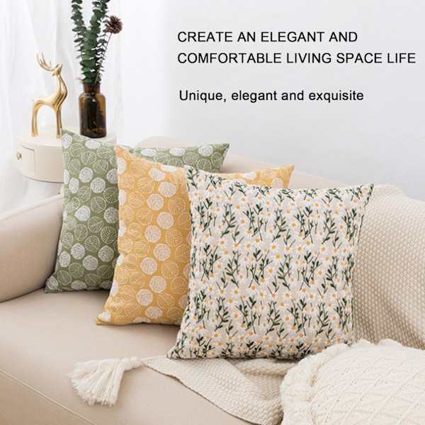 Blad broderi dekorativ putetrekk Boho Tufted lin putetrekk for sofa seng