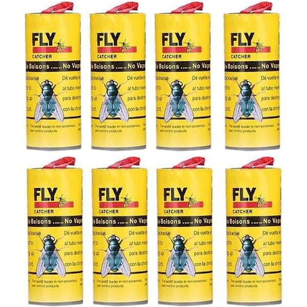 Fång flugor, döda flugor, flugpappersrullar, fånga