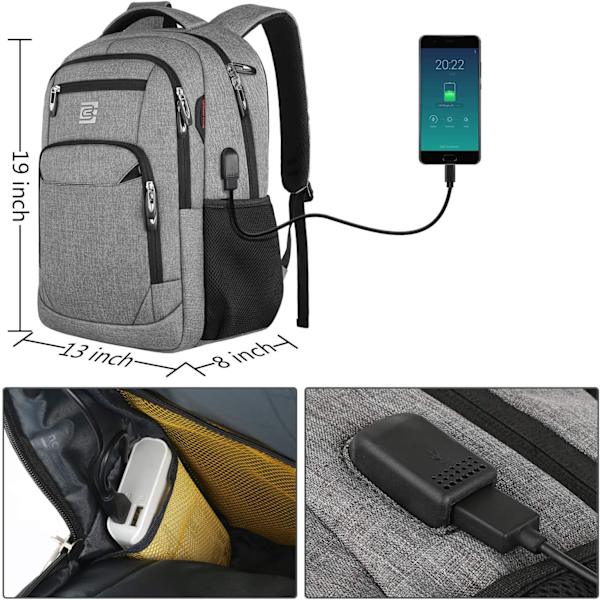 Laptopryggsäckar med USB-laddningsport för män och kvinnor för arbete, skola, universitet, skolryggsäck för pojkar, tonåringar med laptopfack och stöldskydd