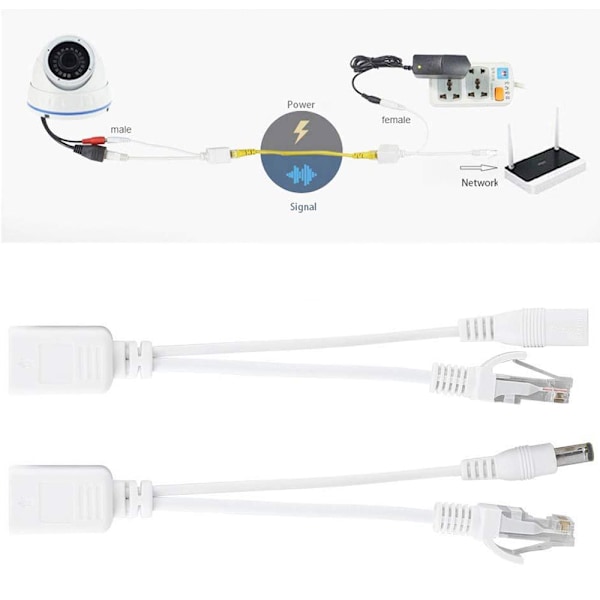 2 stk. Injektor og Splitter Kit DC Strømadapter Stik