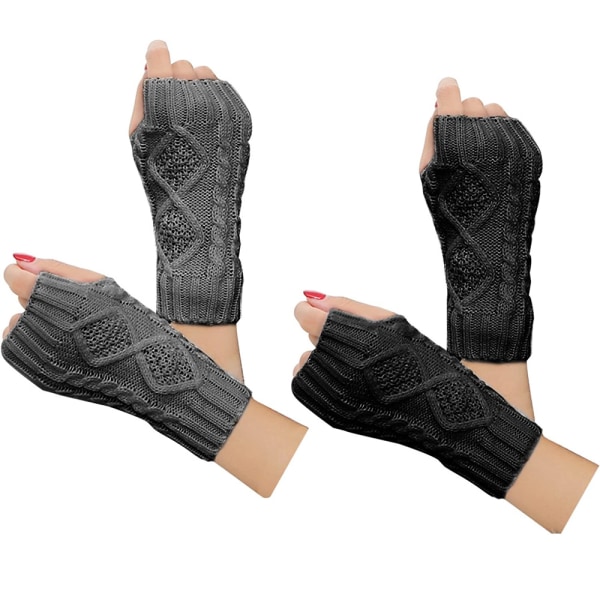 2 par kvinnor vintervarma stickade fingerlösa handskar