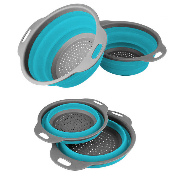 2 kpl kokoontaitettavat set - Sisältää 2 tilaa säästävää taitettavaa siivilä, koot 8" - 2 Quart ja 9,5" - 3 Quart ruokasiivilä keittiöön
