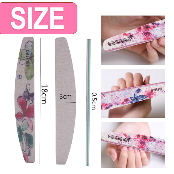 6 stk. forskellige korn neglefile og buffere, blomstermønster emery board (80-320 grit)