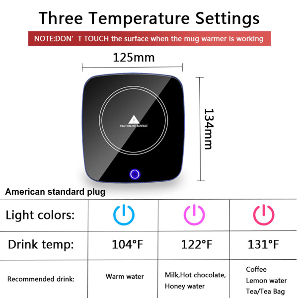 1 stk usb termisk coaster 110V 3-trins justerbar temperatur isolering coaster 55 grader konstant varme coaster kaffekopvarmer
