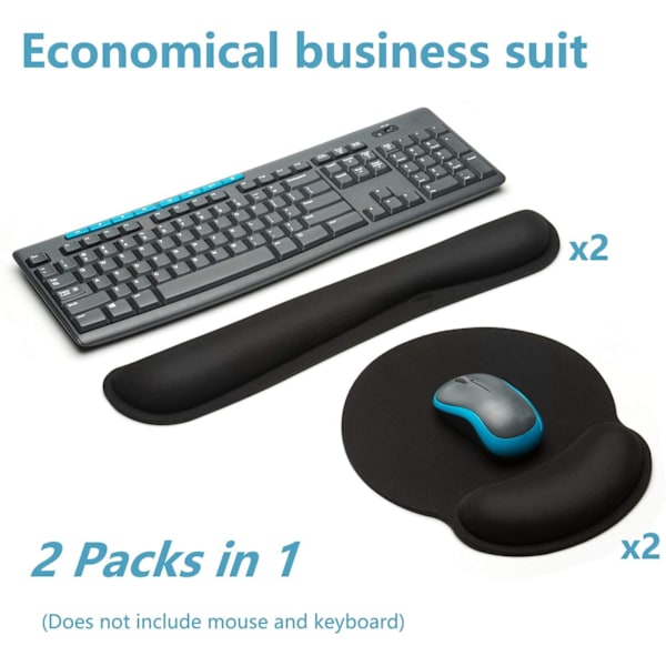 Premium Memory Foam Tangentbord och Mus handledsstöd Pads Set- för bekväm skrivning och handledssmärta lindring (2-pack)
