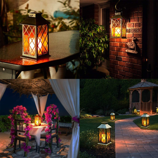 Solcellslykta med LED-ljus och bedrägligt verklighetstrogen flimmer