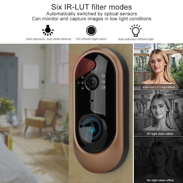 1080P HD Smart Trådløs WIFI Videodørklokke Sikkerhed PIR Kamera Dørklokke (WIFI Dørklokke)