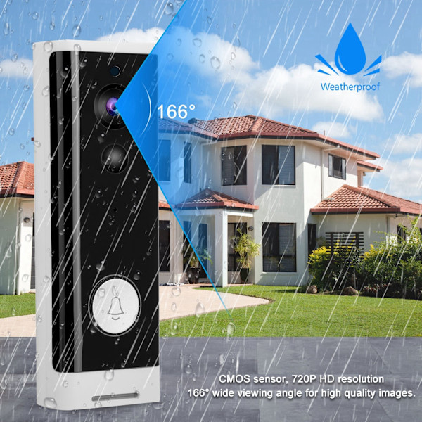 720P HD Trådløs WIFI Dørklokke Sikkerhed Smart Videodørklokke Ir cUT Intercom(WIFI+2Dingdong EU)