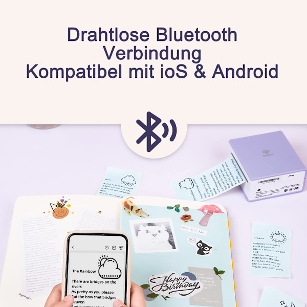 M02 miniskrivare för smartphone, bärbar Bluetooth -skrivare thermal fotoskrivare med batteri och USB kabel, kompatibel med Android och iOS, presenter
