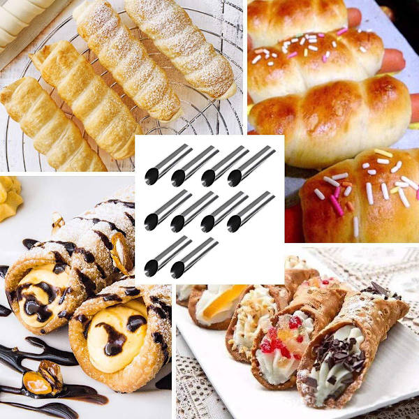 Cannoli-rør, rustfritt stål cannoli-form non-stick dansk wienerbrødform croissant-skall cannoli