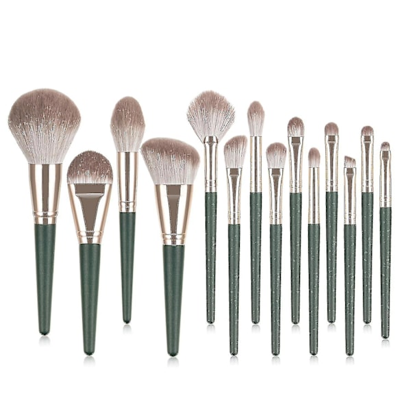 Makeupborstar 14 st/set Grön Makeupborste Med Väska Kosmetika Skönhetsverktyg Foundation Puder Rouge Storlek 14 st