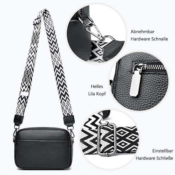 Axelväska dam liten handväska flera fickor crossbody väska grå med 3 utbytbara axelremmar