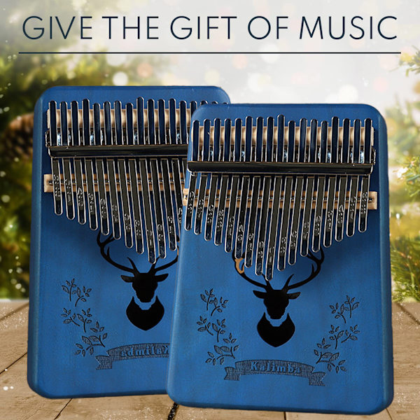 17-tangenters kalimba tommelpiano; stemhammer, fingerdeksler, tangent