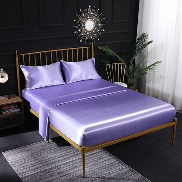 Dubbelsäng set satin sängkläder lila lila siden lyx bekväm