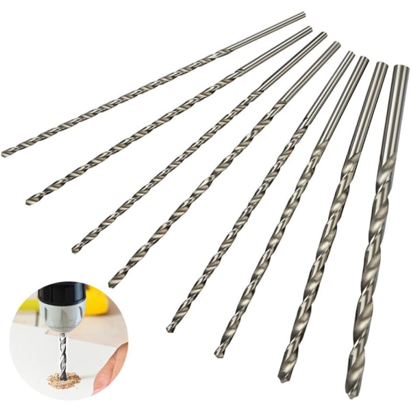 200mm 8Pcs Extra Long Drill Bit Set, High Speed ​​Steel