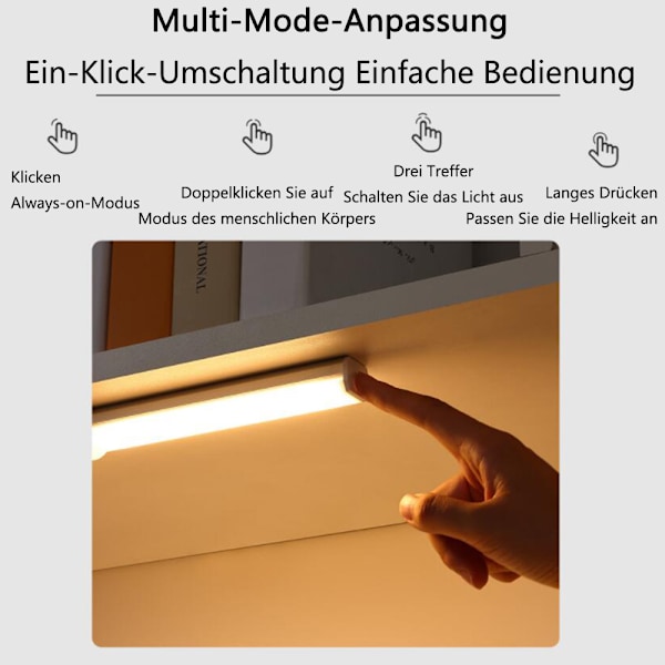 Under-Unit Lys Køkken LED Skrivebordslampe Lysstrimmel Batteri med Magnet, Justerbar USB Batteridrevet Lys til Skabsbelysning