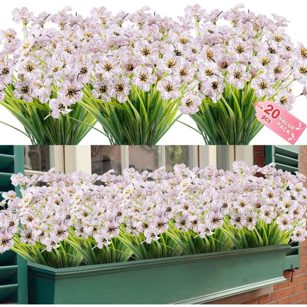 20 bunter kunstige utendørs blomster UV-bestandige falske blomster