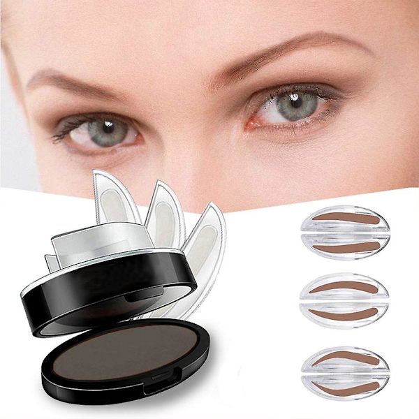 Ögonbrynsstämpel Puder Perfekt Ögonbrynskraft Tre Sälar Naturlig Ögonbrynspulver med Borste Ögon Makeup Verktyg - Mörkgrå + Ljusbrun