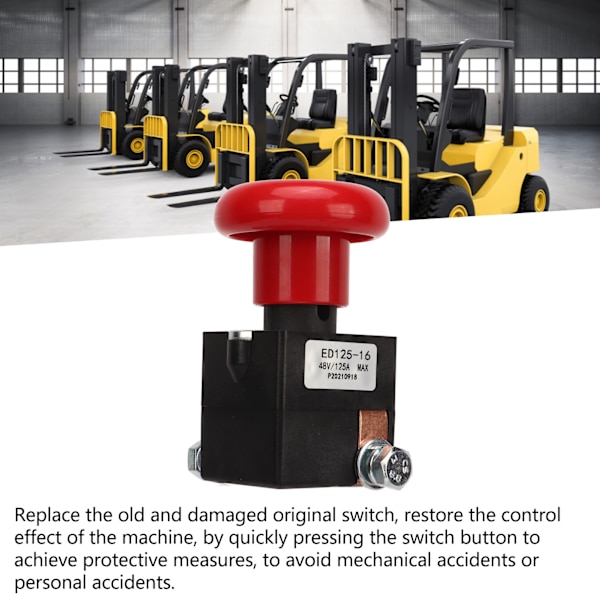 Nødsstoppbryter 48V 125A Metalllegering ED125‑16 Stoppknapp Passer for de fleste gaffeltrucker