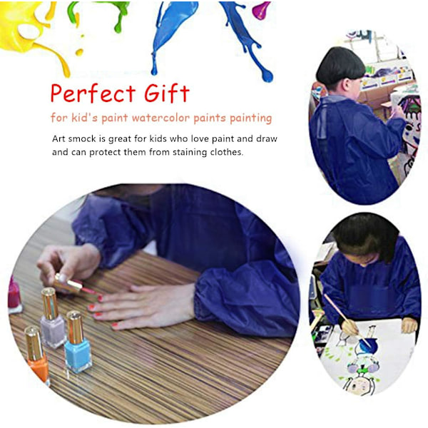 Barnförkläde för målning, målarförkläden flickor blus långärmad förkläde för skolaktiviteter, matlagning, färgning, polyester blå (L)