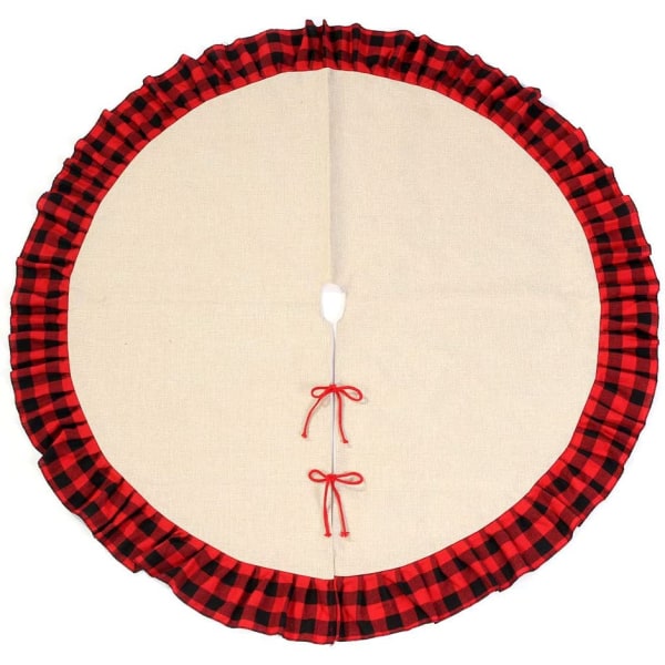 48 tommers juletre skjørt Buffalo Plaid Ruffled Burlap Tree Sk
