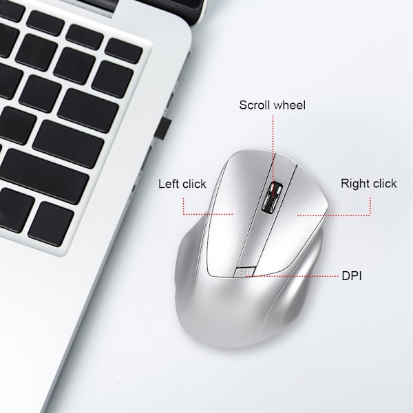 W12 USB 2.4G Trådlös Tyst Datormus Ergonomisk Design Silver