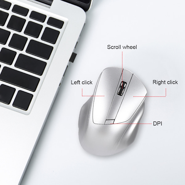 W12 USB 2.4G Wireless Silent Computer Mouse Ergonomic Design Silver