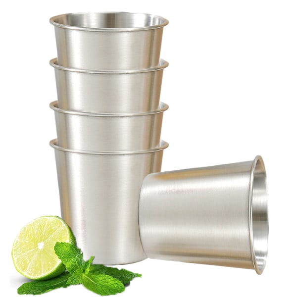 5 Pieces Stainless Steel Drinking Cup, Stackable, Brushed Metal Drinking Glasses, Chilling Beer Glasses, for Travel, Camping