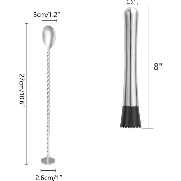 Cocktail Muddlers - Rostfria drinkmuddlers och 11,7 tum