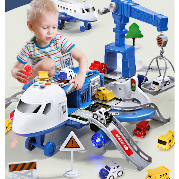 Transport Cargo Airplane Toys, With Music And Light Toy Airplane Car Toy Play Set, With Toy Vehicle 1 Map 1 Barricade For Boys And Girls Over 3 Years