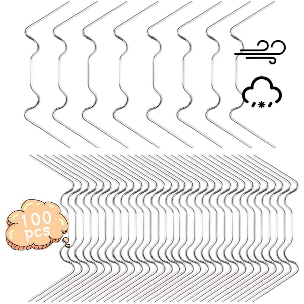 Rostfria växthusglasklämmor, W-trådsmetallfjäderfästklämmor, 1,6 mm tjocka ihåliga plåtklämmor växthustillbehör 100 st - DKS
