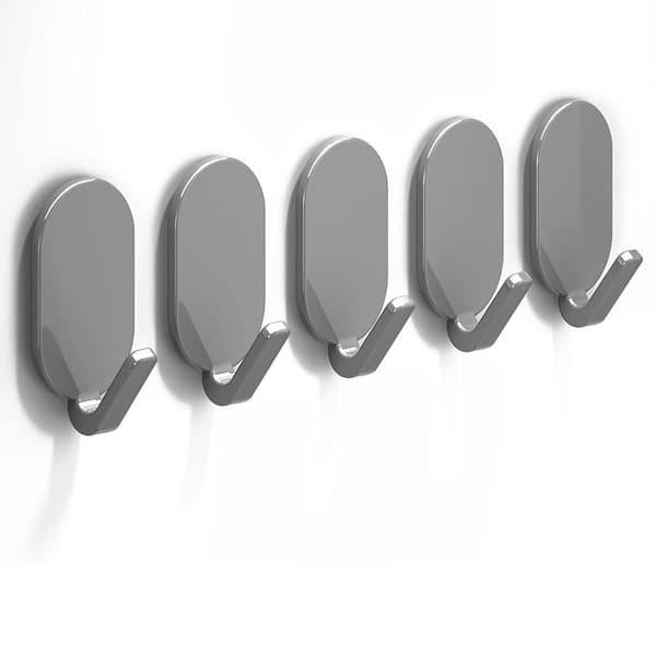 Self-Adhesive Hooks Oval Hooks - Grey - 5-pack, Wall Hooks for Bathroom, Kitchen, Strong Grip, Max 10kg Load Grey Grey 25