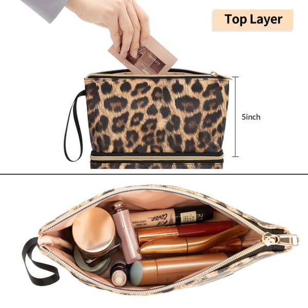 (Leopard Pattern) Cosmetic Bag Small Cosmetic Bag Two-Layer Cosmetic Storage Bag Large Capacity Tra
