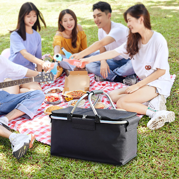 Isolerad picknickkorg 30L hopfällbar isolerad matkasse picknickset och resväska, stark aluminiumram vattentät foder hopfällbar design