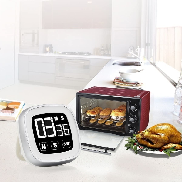 Touch timer, timer, elektronisk timer, kökstimer, stor skärm bakgrundsbelysning med alarm, magnetisk baksida