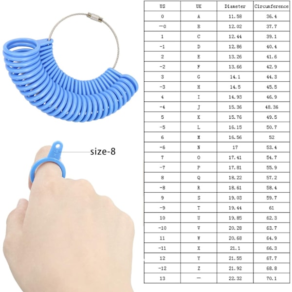 Ring Sizer - Fingermätare Mätning Ring Tool 27 PCs Storlek 1-13$ Blue