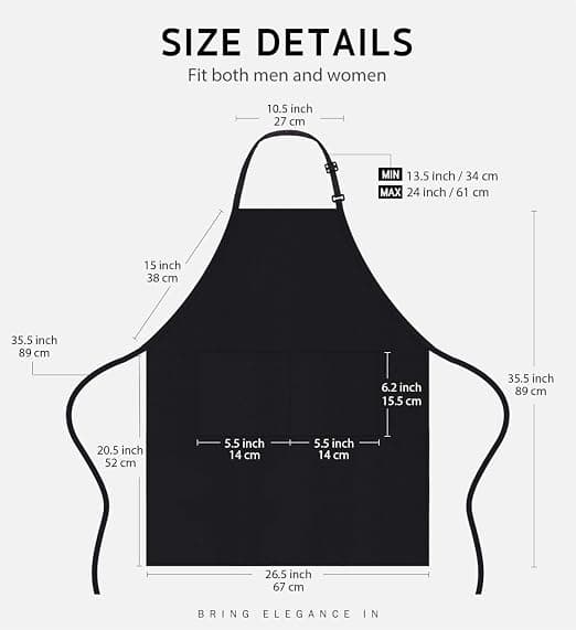2-pack Adjustable Waterproof and Drop-proof Aprons with 2 Pockets for Men and Women Chef Cooking Kitchen Aprons