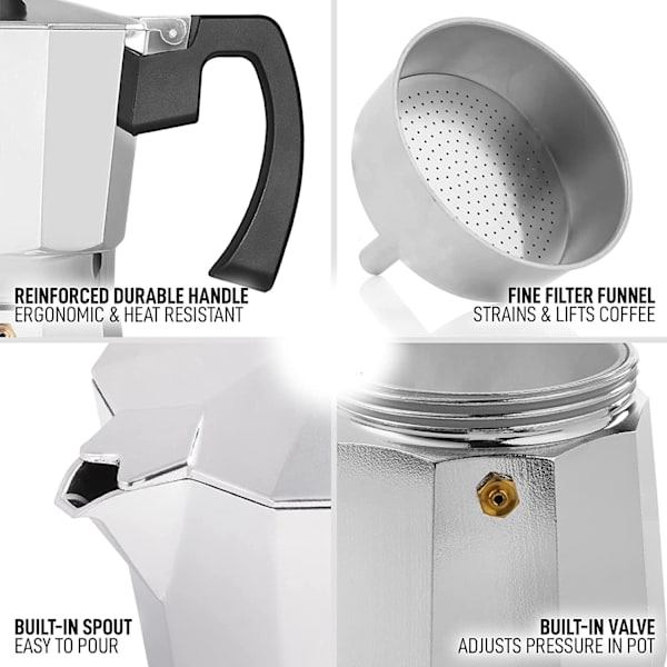 Klassisk espressobryggare för spishäll, klassisk italiensk stil 3 koppar espresso