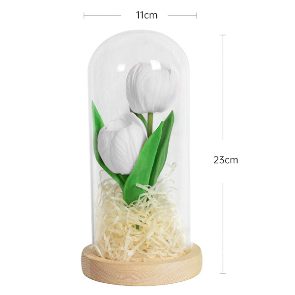 Lys opp tulipaner i glasskuppel Kunstig LED tulipan blomst nattlys til morsdag