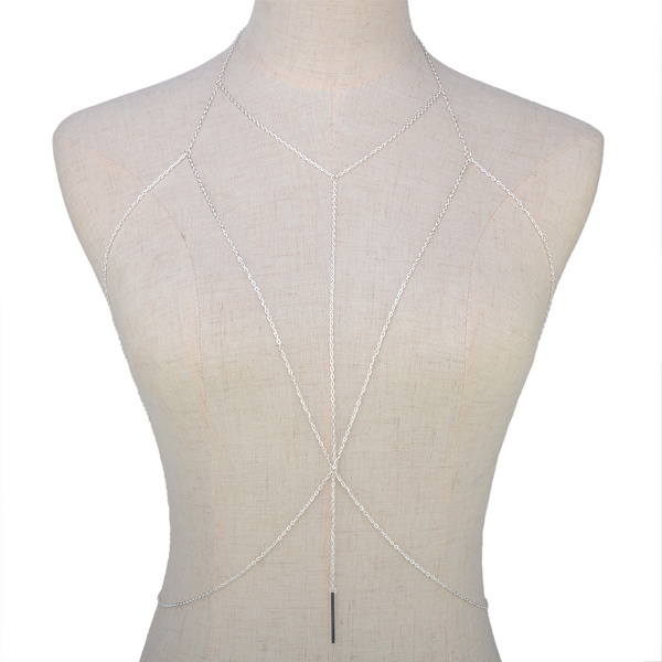 Sølv Circle Chain Bra Body Chain Klær Chain, Metall Messing Bar Anheng, Body Chain