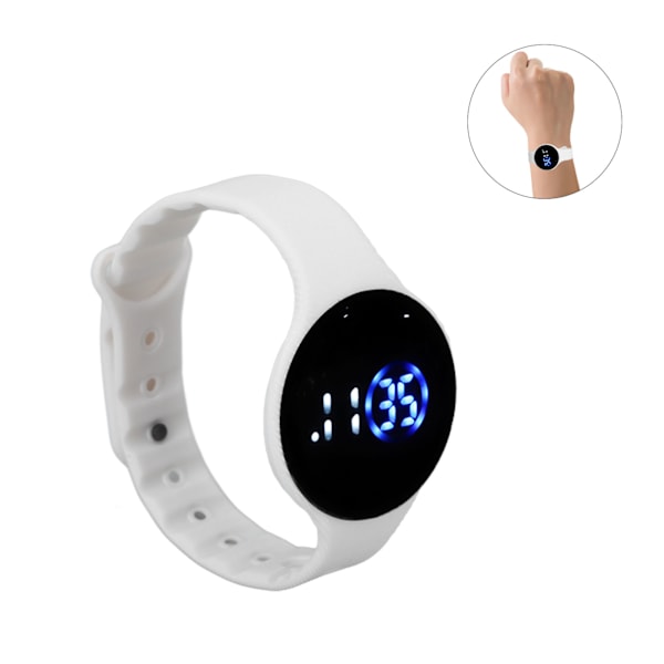 Kids Digital Watch Waterproof Silicone Watchband Scratch Proof LED Electronic Watch for Students White